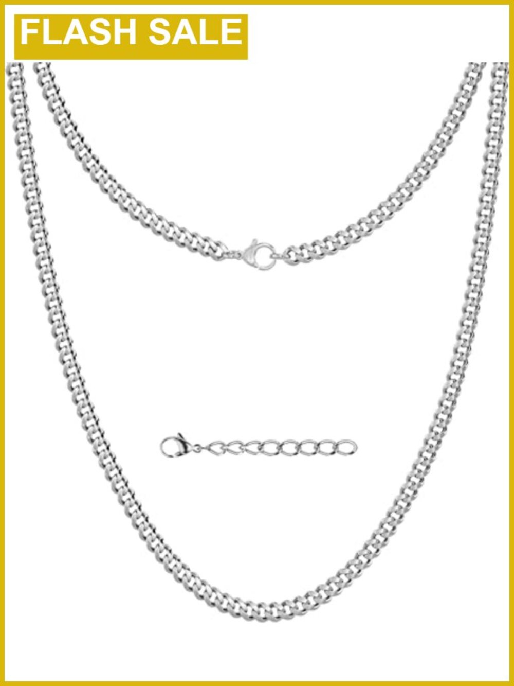 Sterling Silver Plated Cuban Link Chain Necklace Stainless Steel Men's Jewelry